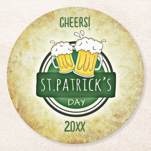 Bewerkbare bierpullen St. Patrick's Day Ronde Kartonnen Onderzetter (Voorkant)