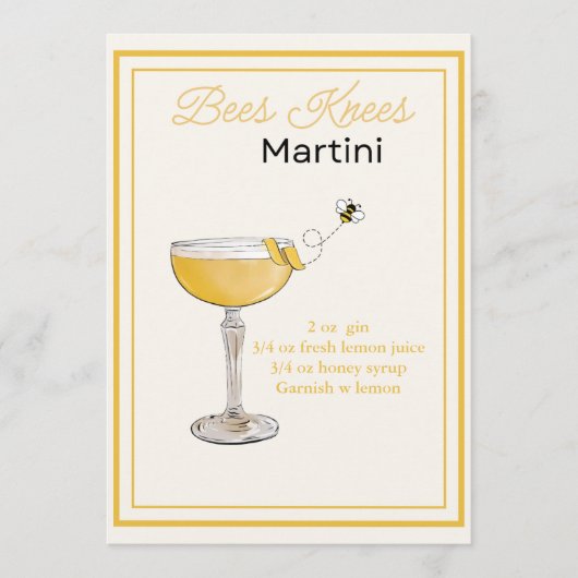 Bewerkbare Bijen Knieën Martini Recept Kaart (Voorkant)