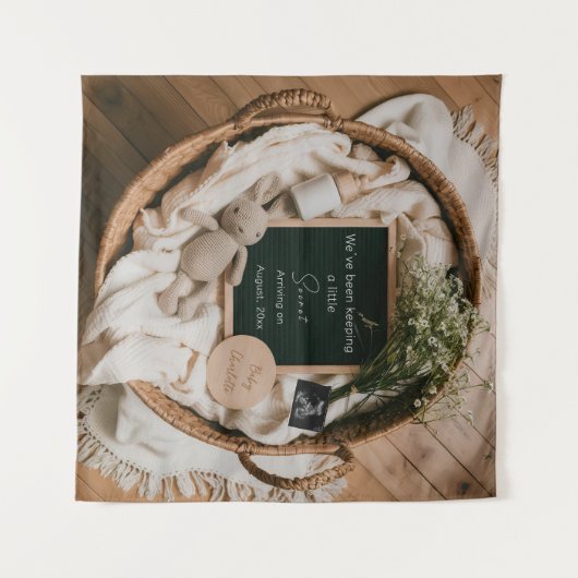 Bewerkbare bio-neutrale zwangerschapsaankondiging wandkleed (Voorkant (horizontaal))