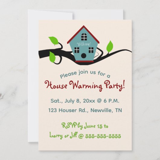 Bewerkbare Birdhouse Warming uitnodiging (Voorkant)