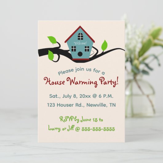 Bewerkbare Birdhouse Warming uitnodiging (Staand voorkant)