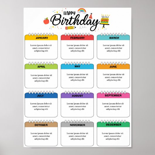Bewerkbare Birthday Tracker sjabloon Poster (Voorkant)