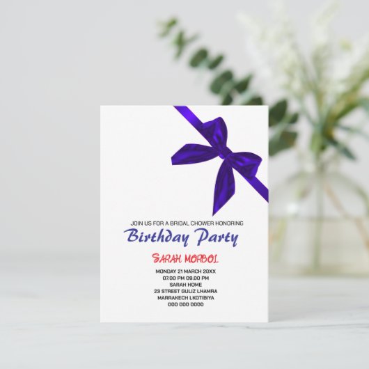 Bewerkbare Black Bow Verjaardag, Uitnodiging Sjabl (Staand voorkant)