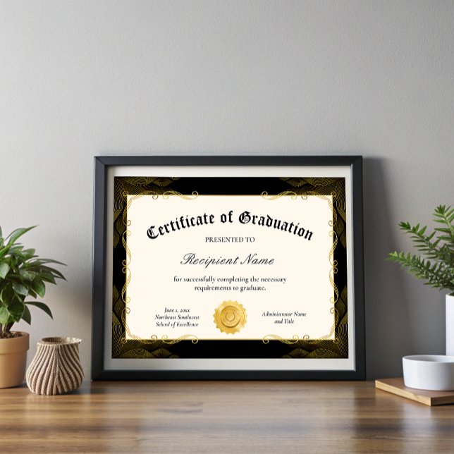 Bewerkbare Black Certificate of Afstuderen Award (Editable Black Certificate of Graduation Award)