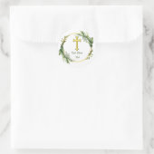 Bewerkbare bladkrans en kruis God zegene u Ronde Sticker (Tas)