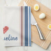 Bewerkbare blauwe beige gestreepte keukenhanddoek (Quarter Fold)