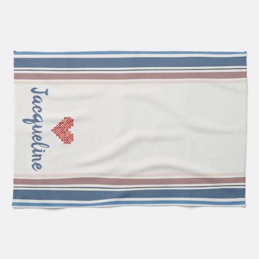 Bewerkbare blauwe beige gestreepte keukenhanddoek (Horizontaal)