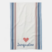 Bewerkbare blauwe beige gestreepte keukenhanddoek (Verticaal)