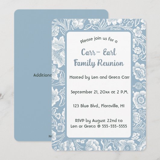 Bewerkbare blauwe bloem kaart (Voorkant / Achterkant)