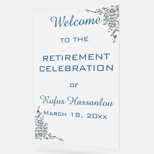 Bewerkbare Blauwe Bloemen Viering Acryl Bord (Hoek)