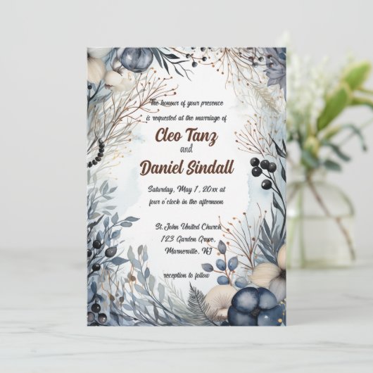 Bewerkbare blauwe bloementuin kaart (Staand voorkant)