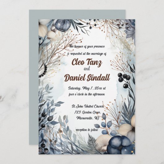 Bewerkbare blauwe bloementuin kaart (Voorkant / Achterkant)