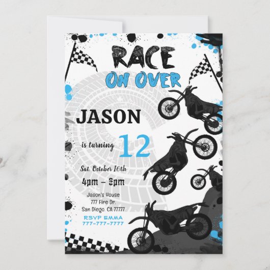 bewerkbare blauwe fiets verjaardagsuitnodiging kaart (Voorkant)