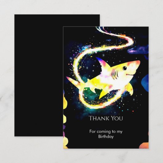 Bewerkbare blauwe grillige haai verjaardag bedankkaart (Voorkant / Achterkant)