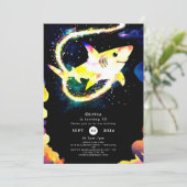 Bewerkbare blauwe grillige haai verjaardag kaart (Staand voorkant)