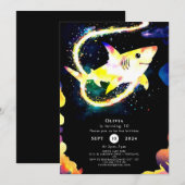 Bewerkbare blauwe grillige haai verjaardag kaart (Voorkant / Achterkant)