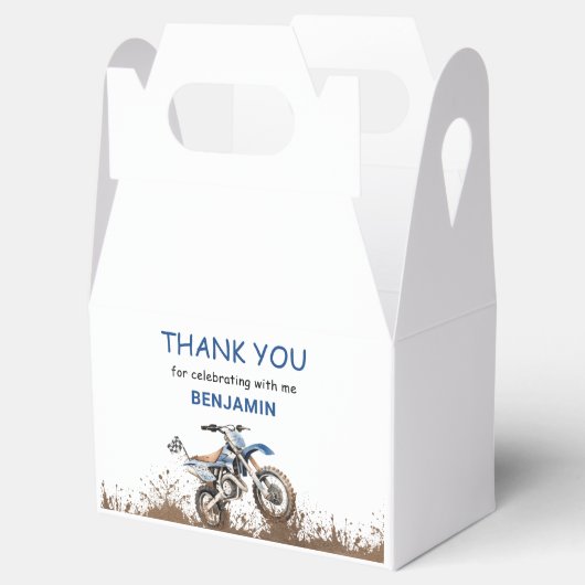 bewerkbare blauwe motorfiets crossmotor, verjaarda bedankdoosjes (Geopend)