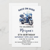 Bewerkbare blauwe motorfiets verjaardagsuitnodigin kaart (Voorkant / Achterkant)