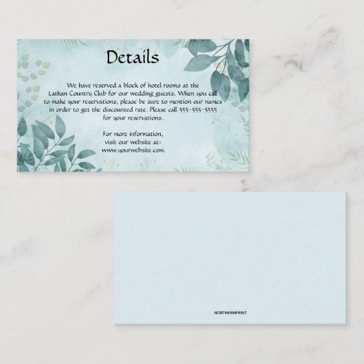 Bewerkbare blauwe pastel laat details van de bruil informatiekaartje (Voorkant / Achterkant)