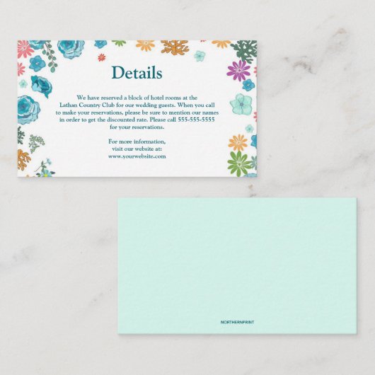 Bewerkbare Blauwe Rozen Details van de bruiloft Informatiekaartje (Voorkant / Achterkant)