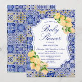 Bewerkbare Blauwe Tegels Citroenen Uitnodiging (Voorkant / Achterkant)