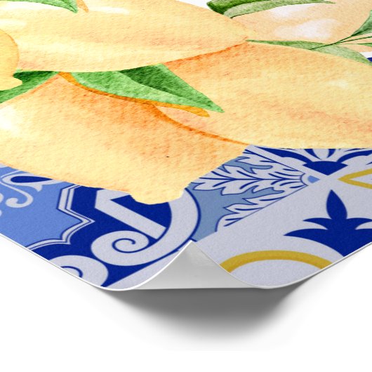 Bewerkbare Blauwe Tegels Citrus teken Poster (Hoek)
