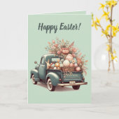 Bewerkbare blauwe vrachtwagen Bunny en Easter Eggs Kaart (Gele Bloem)