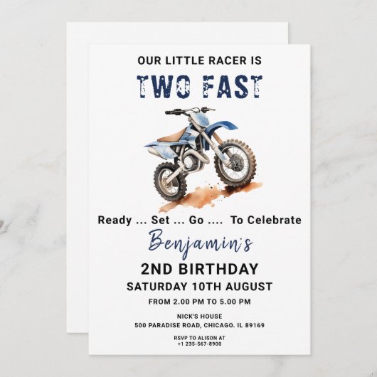 Bewerkbare Blauwe Vuilfiets 2e Verjaardag Uitnodig Kaart (Voorkant / Achterkant)