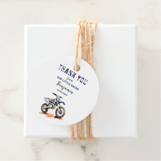 Bewerkbare Blauwe Vuilfiets Verjaardagscyclus Bedankjes Labels (In situ)