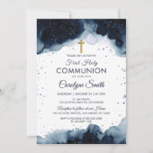 Bewerkbare Blauwe Waterverf Eerste Heilige Communi Kaart (Voorkant)