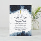 Bewerkbare Blauwe Waterverf Eerste Heilige Communi Kaart (Staand voorkant)