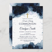 Bewerkbare Blauwe Waterverf Eerste Heilige Communi Kaart (Voorkant / Achterkant)
