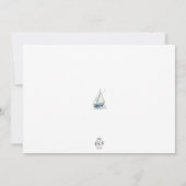 Bewerkbare blauwe zeilboot foto verjaardag uitnodi kaart (Achterkant)