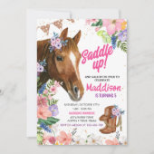 Bewerkbare Bloemen Cowgirl Paard Verjaardag Kaart (Voorkant)