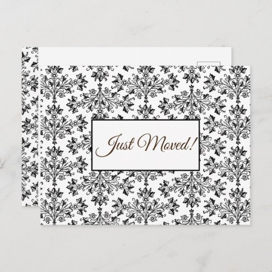 Bewerkbare Bloemen Damast Zwart op Wit Net Verplaa Briefkaart (Voorkant / Achterkant)