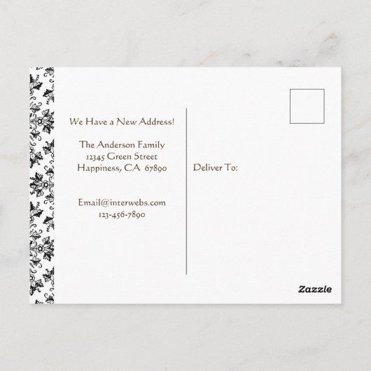 Bewerkbare Bloemen Damast Zwart op Wit Net Verplaa Briefkaart (Achterkant)