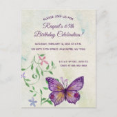 Bewerkbare bloemen en Paarse vlinderverjaardag Uitnodiging Briefkaart (Voorkant)