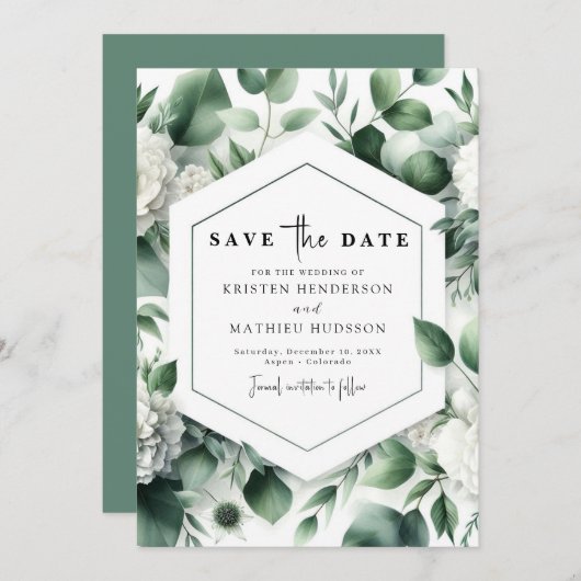 Bewerkbare Bloemen Eucalyptus Digitale Huwelijk Save The Date (Voorkant / Achterkant)