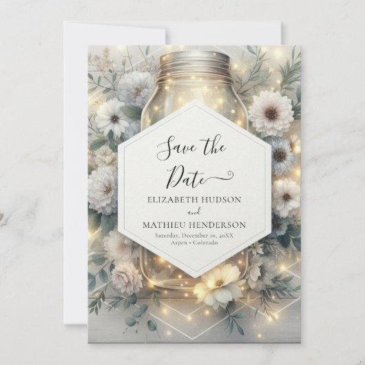 Bewerkbare bloemen Mason Jar bruiloft Save The Date (Voorkant)