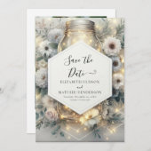 Bewerkbare bloemen Mason Jar bruiloft Save The Date (Voorkant / Achterkant)