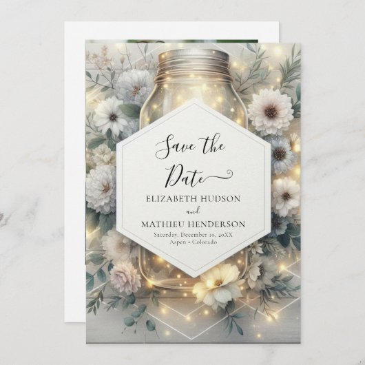 Bewerkbare bloemen Mason Jar bruiloft Save The Date (Voorkant / Achterkant)