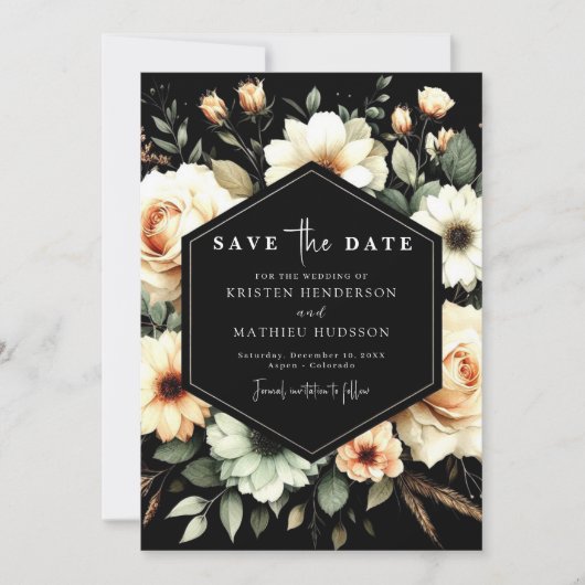 Bewerkbare bloemen perzik bruiloft save the date (Voorkant)