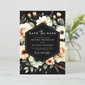 Bewerkbare bloemen perzik bruiloft save the date (Staand voorkant)
