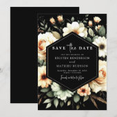 Bewerkbare bloemen perzik bruiloft save the date (Voorkant / Achterkant)