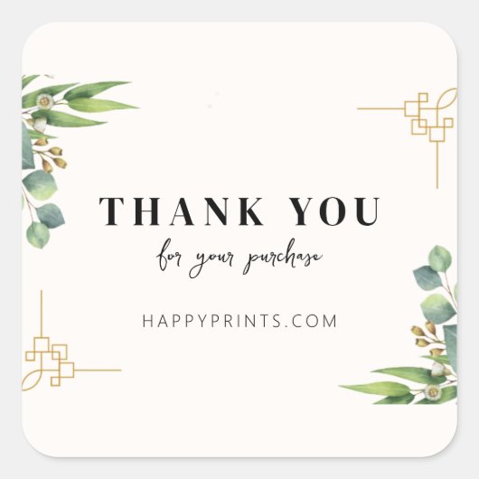 Bewerkbare bloemenBedankt voor uw bestelling Vierkante Sticker (Voorkant)