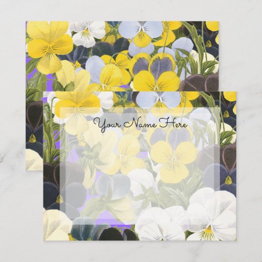 Bewerkbare Bloemenviooltjes en Pansy Patroon Notitiekaartje (Voorkant / Achterkant)