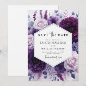 Bewerkbare Bloom Paarse Bloemenbruiloft Save The Date (Voorkant / Achterkant)