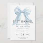 Bewerkbare Blue Bow Girl Coquette Baby shower Kaart (Voorkant)
