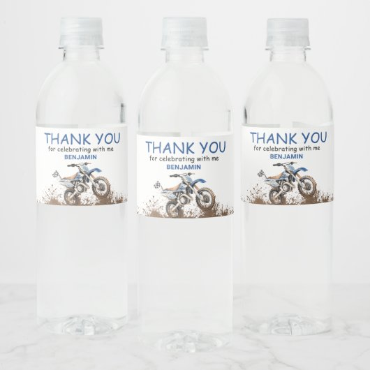 Bewerkbare Blue Dirt Bike Waterfles Etiket (Flessen)