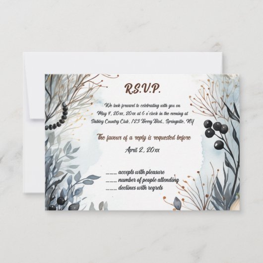 Bewerkbare Blue Flower Garden RSVP Kaartje (Voorkant)